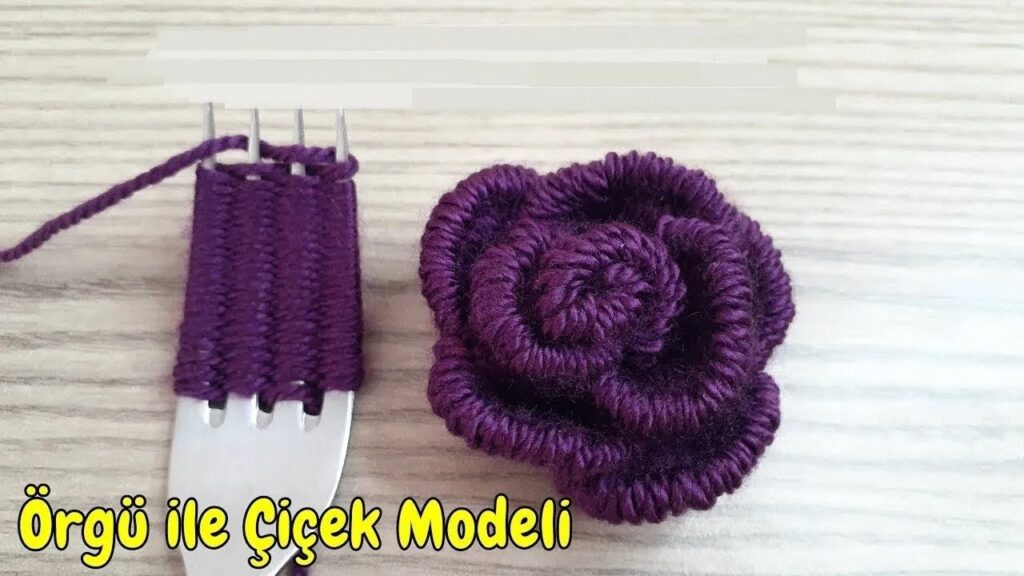 Rose🌹 Amazing Trick with Fork Easy Woolen Rose Making DIY Woolen Flowers Hand Embroidery