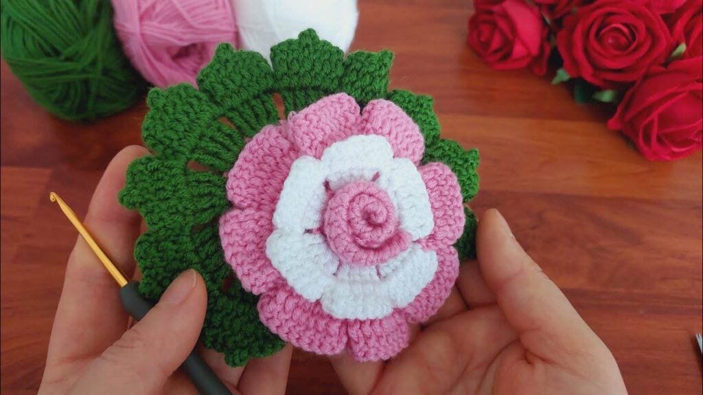 3D💯FANTASTIC🌿How to make an eye-catching 4K crochet rose home ornament? How to knit pots & leaves