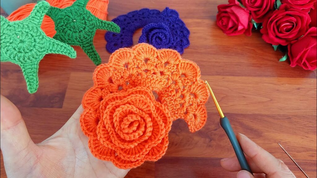 3D⚡💯Crochet Flower💯👌 Wonderful & Easy Beautiful Crochet Rose Making for Beginners